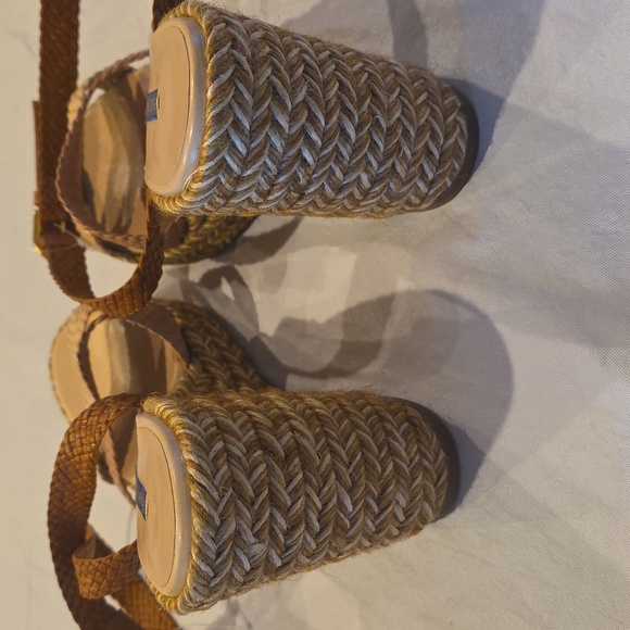 Stuart Weitzman Elsie Espadrille Wedge Ankle Wrap Sandal Beige Platform High 9.5 - Picture 10 of 13